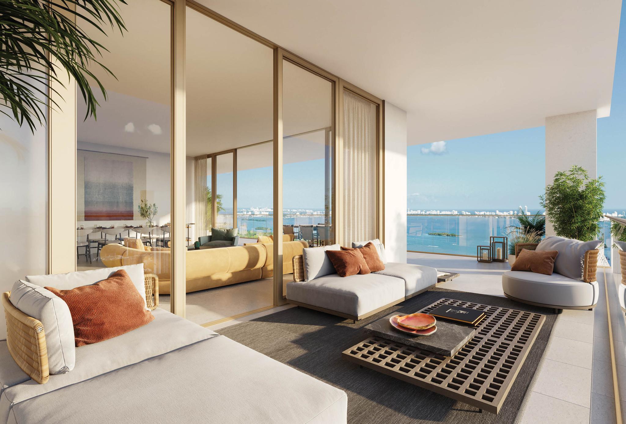Jean-Georges Miami Tropic Residences residence balcony with views of Midtown and Edgewater